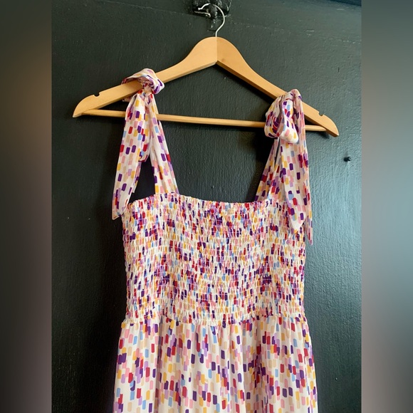 Sam Edelman Smocked Tie Strap Maxi Dress Tiered 4 Small Medium - Picture 3 of 4